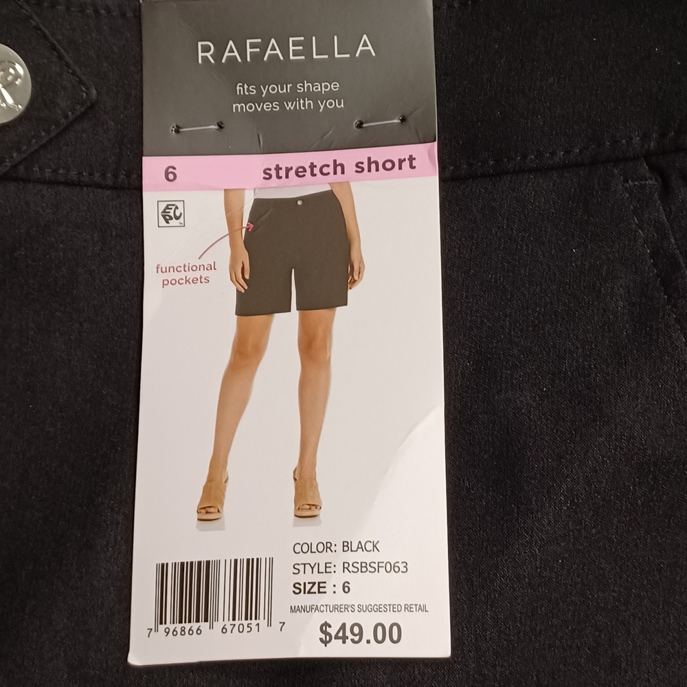 Rafaella Stretch Shorts Womens 6 Black RSBSF063 Pull On Functional Pockets New